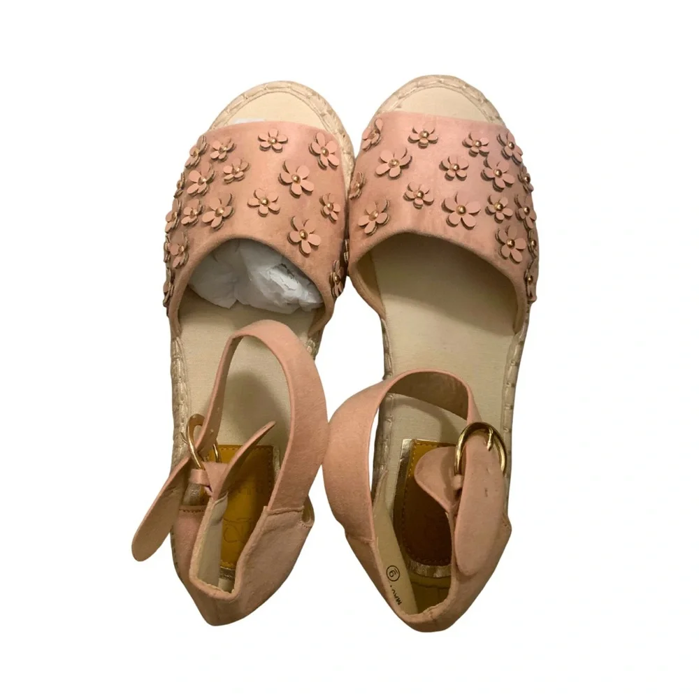 Pink Floral Espadrille Suede Platform Sandal Romantic Feminine Boho Prairie Boho
